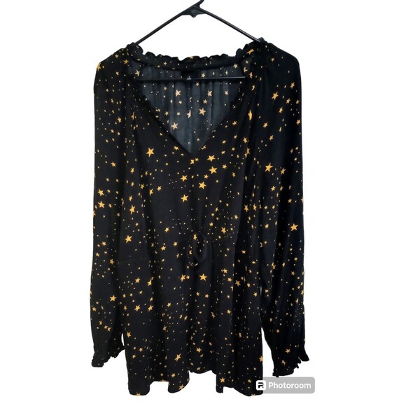 Torrid Tops - Torrid Blouse Black Gold Star Tie Waist Celestial Print Peasant Top Size 2X